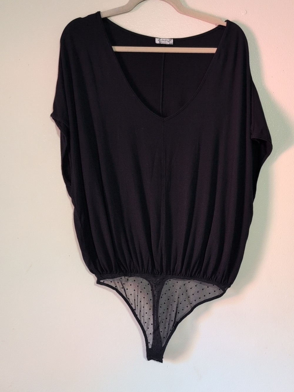 Intimately Free People Black V-Neck Bodysuit Top Slouchy Drapes T-shirt Size S-P